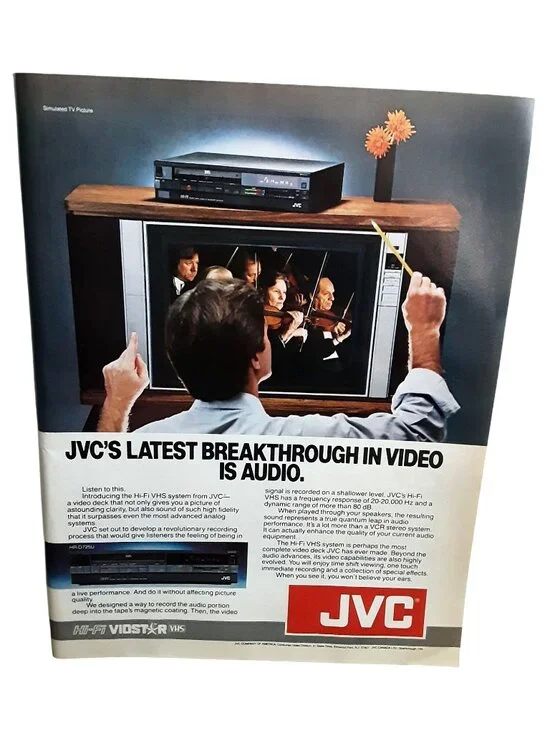 1984 JVC VHS VCR Hi-Fi Video Print Ad Vintage Vidstar Audio Breakthrough - Picture 1 of 1